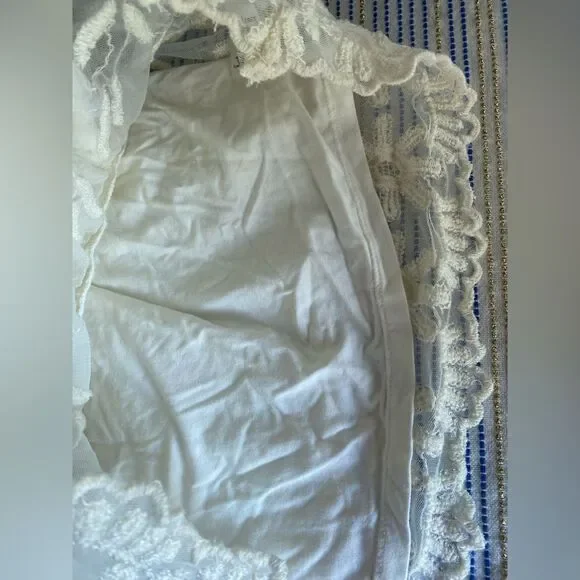 Sundance Embroidered Beige Short Sleeve Lace Mesh Blouse Sz M  Boho Lined - Picture 12 of 15